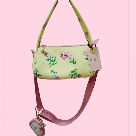 🩷💛*Juicy Couture*💛🩷🍒 RETRO Cherry soft Yellow Shoulder Purse - Picture 5 of 9